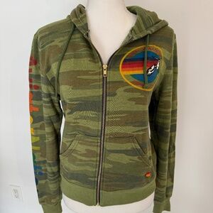 Aviator Nation Green Camo Venice CA Hoodie Full Zip Sweatshirt XS